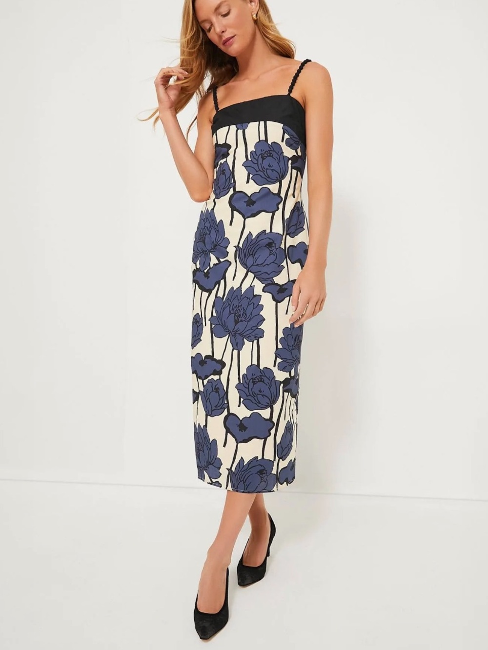 Hyacinth House Navy & Cream Floral Cecily Midi Dress Navy & Cream Floral